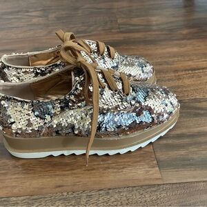 Cape Robbin Sequin Sneakers with Tan Laces